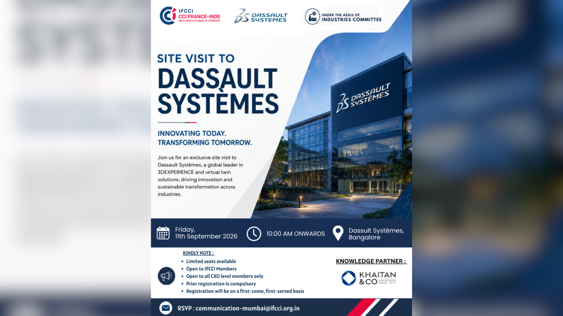 IFCCI X Dassault Systèmes: Site Visit | 11th September 2026